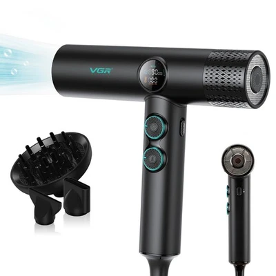 VGR Professional Hair Dryer Diffuser Curly Hair Fast Dry Ionic Lightweight Power