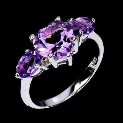 Anillo de plata de ley 925 corazón amatista 8 mm piedras preciosas naturales joyería tamaño 7 Foto 1 de 4