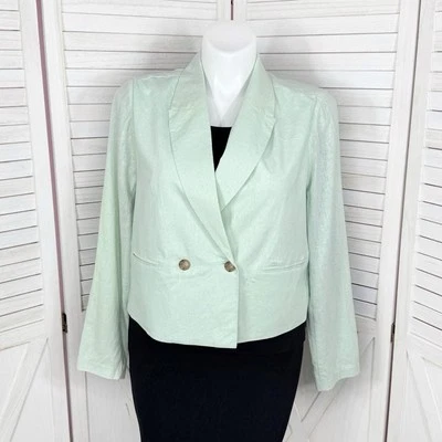 Blazer Cato de lino para mujer grande verde menta doble botonadura corta manga larga Foto 1 de 4