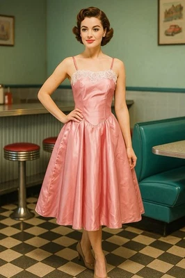 Vestido formal vintage años 50 hecho a mano princesa graduación suave niña coqueta talla XS Foto 1 de 4