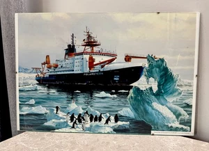 Impresión artística vintage de expedición antártica rompehielos Polarstern con decoración de pingüinos - Imagen 1 de 10