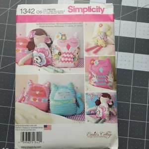 Simplicity Sewing Pattern 1342 Plush Cat Owl Doll Stuffed Animals Home Decor - Picture 1 of 2