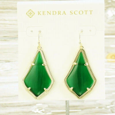 Brinco de gota verde esmeralda olho de gato simulado Kendra Scott Alex folheado a ouro novo com etiquetas - Imagem 1 de 4