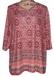 CATHERINES PETITE Tunic Top Multicolor Pink Mandala Pattern w/Bling ~ Sz 0XWP - Picture 1 of 3