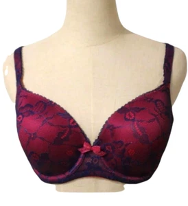 Triumph Size 14D Cerise Pink Ultraviolet Shaped Cup Lace Overlay Underwire Bra - Picture 1 of 6