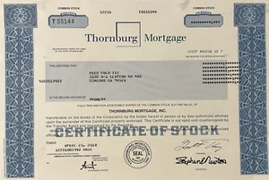 Thornburg Mortgage Stock Certificate- Real Estate Bubble Victim - Picture 1 of 1