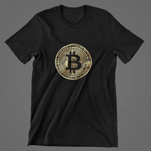 Bitcoin Cyber Security Gold Shine T-Shirt Cool Dad T-Shirt Internet Hack - Bild 1 von 4