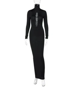 Women Long Sleeve Turtlenck Hollow Out Fashion Sexy Party Club Maxi Dress #S35 - Picture 1 of 8