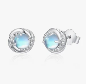 Elegant Round Cut Simulated 1.20TCW Moonstone & Sapphire Women's Party Earrings - Picture 1 of 7