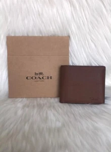 Coach F74991 Men's Compact ID Wallet Dark Saddle Sport Calf Leather $178 New - Picture 1 of 11