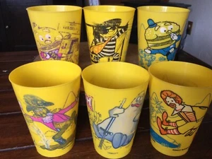 Vintage mix lot of 6 McDonald's Yellow  Plastic Cups Grimace Ronald McDonaldland - Picture 1 of 1