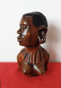 Busto mujer tribal africana madera tallada 6" escultura - Imagen 1 de 6