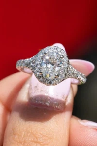 2 Ct VVS Moissanite Halo Engagement Ring Solid 14K White Gold Ring Gift For Her - Picture 1 of 7