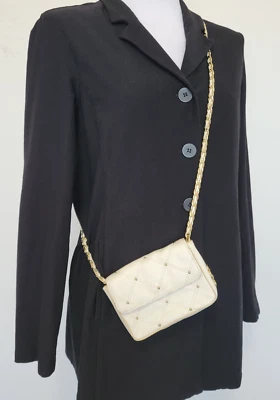 JUICY COUTURE Micro Mini Cream Quilted Leather Crossbody Shoulder Bag Chain - Image 1 of 4