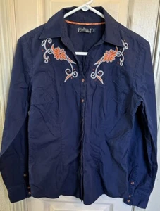 Cruel Girl Womens Med Blue Floral Embroidered Long Sleeve Snap Western Shirt - Picture 1 of 5