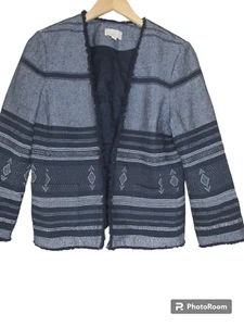Sz M Ann Taylor Loft -FLAW- Knit Jacket Coat Blazer Career Open Front Fringed - Picture 1 of 11