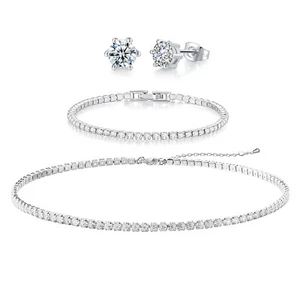 18k Gold Plated Cubic Zirconia Stud Earrings Tennis Bracelet Necklaces for Women - Picture 1 of 19