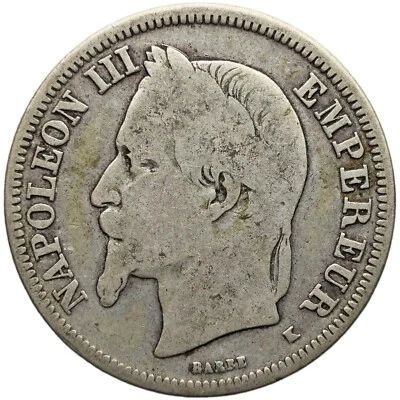 Moneda Francia 1866 K 2 Francos Napoleón III Plata Burdeos Casa de la Moneda (MO2732-) Foto 1 de 2