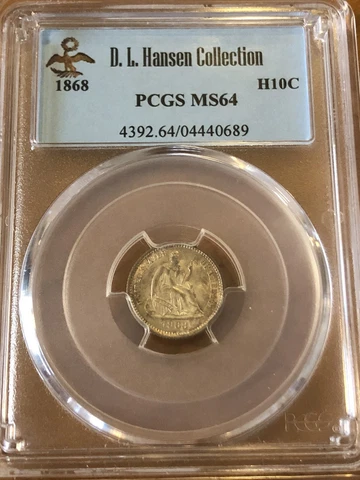 1868 H10c pcgs seated half dime MS64 D L Hansen Cover