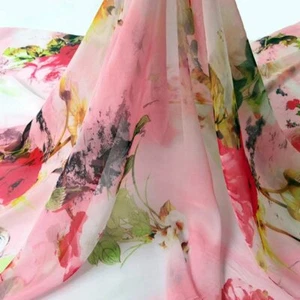 1 Yard Vintage Floral Chiffon Fabric Soft Dress Skirt Hanfu Material 30D - Picture 1 of 8