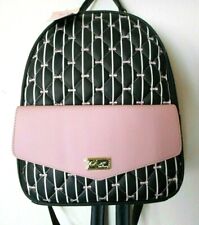 NEW BETSEY JOHNSON Black Pink Bow Tie Design Medium Backpack Handbag 