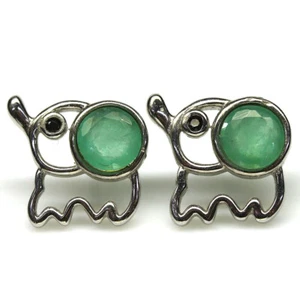 Gema 6Mm. Esmeralda Verde & Spinel Pendientes 925 Plata Bañado en Oro Blanco - Imagen 1 de 4
