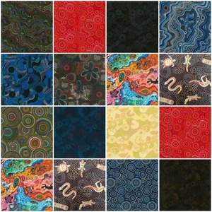 Cotton Fabric Fat Quarters with Aboriginal Maori Animal Dot Spot Dreamtime Art - Picture 1 of 11
