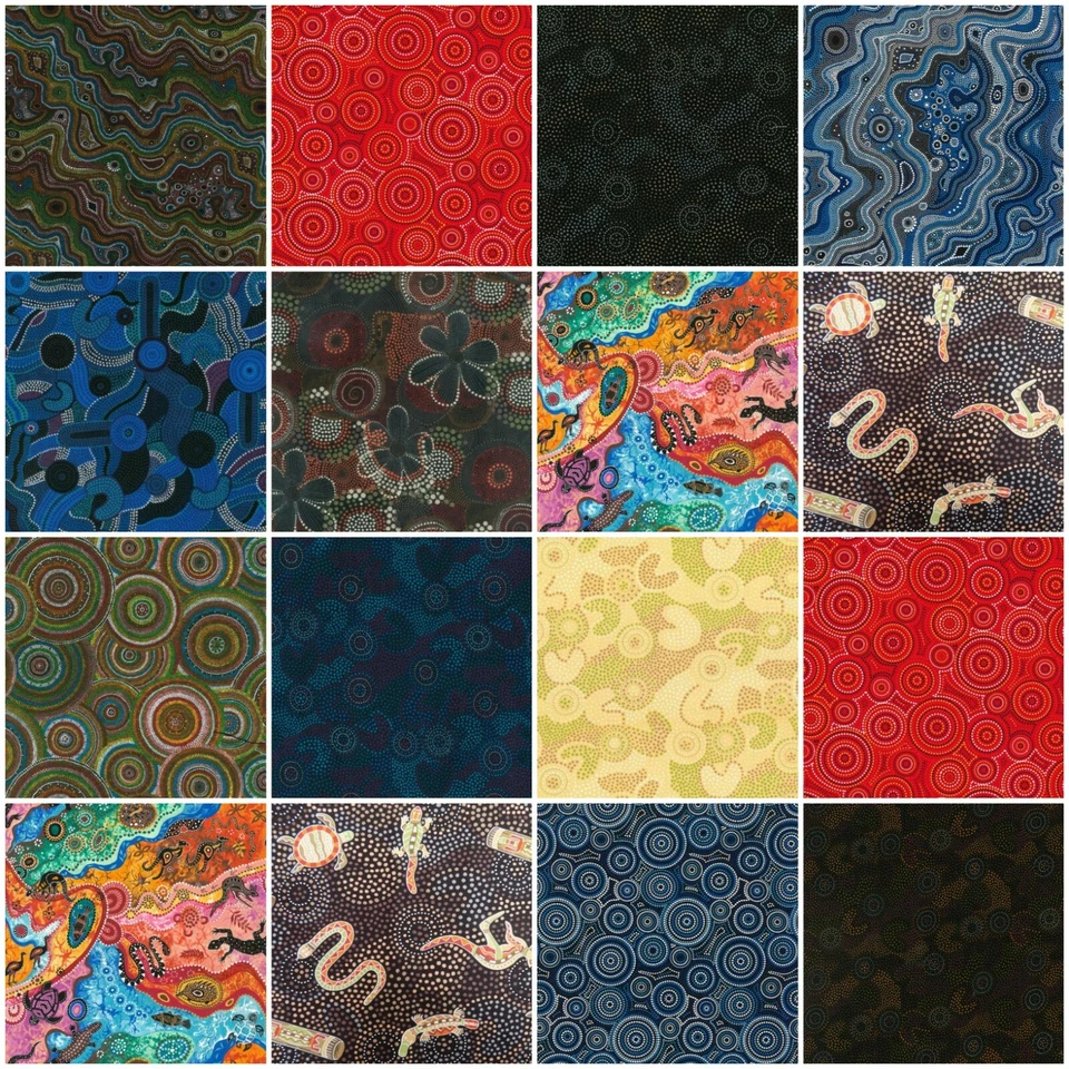 Cotton Fabric Fat Quarters with Aboriginal Maori Animal Dot Spot Dreamtime Art - Image 1 of 1