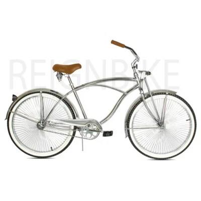 26" Beach Cruiser Chrome Bike 140 Spokes Single Speed Springer Fork Coaster Bike - Image 1 of 4