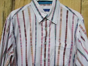 Georg Roth Los Angeles White Multicolor Plaid Stripes Long Sleeve Shirt Size L - Picture 1 of 5