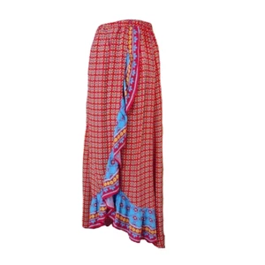 Falda Mágica Midi Roja Estampado Floral y Volantes Pull On Hippie Gitana Pequeña - Imagen 1 de 10