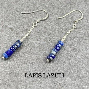 Pendientes de lapislázuli - plata esterlina 925 - piedras preciosas envueltas en alambre - Imagen 1 de 4