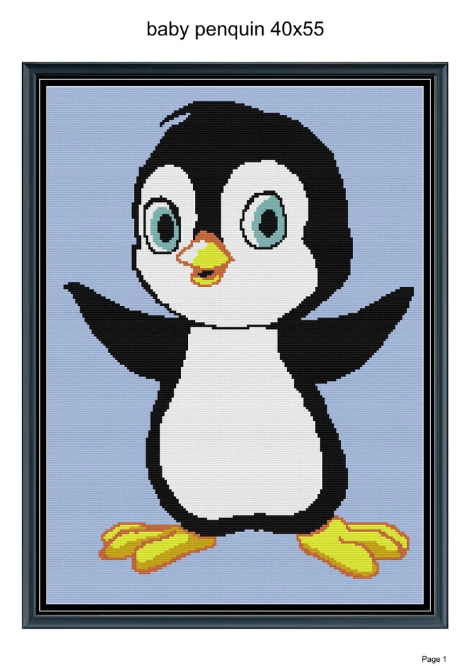 Baby penguin blanket pattern,40x55", written and graph pattern included - Image 1 of 1