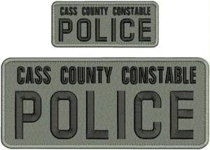 CASS COUNTY CONSTABLE POLICE embroidery Patches 4x10 and 2x5 HOOK ON BACK BLK/G - Picture 1 of 1