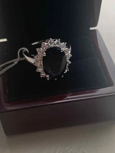 Anillo Princesa Diana 925 Cristal Zafiro/Halo Talla 8 1/2 6,0 Gramos - Imagen 1 de 4