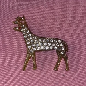 Spilla renna natalizia vintage gioielli plastica con strass occhio rosso - Foto 1 di 5