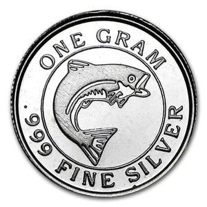 1 GRAM .999 FINE SILVER MONARCH SALMON FISH ROUND BU - Picture 1 of 4