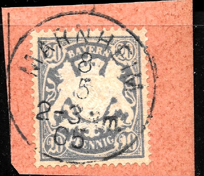 1888 Germany BAVARIA MI#57BI UNLISTED ERROR "20"Cd MARNHEIM 8.5.05 used  VF - Image 1 of 2