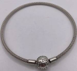 Authentic Pandora S925 ALE SS Ball Clasp Mesh Bracelet 8” 8.5g 596543 - Picture 1 of 5