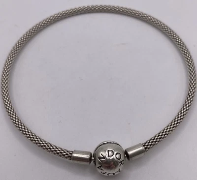 Authentic Pandora S925 ALE SS Ball Clasp Mesh Bracelet 8” 8.5g 596543 - Image 1 of 4