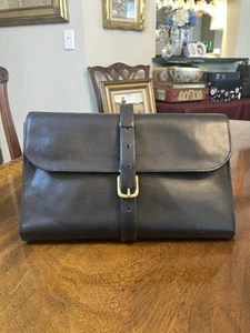 RARE Geo F Trumper Wet Pack 10" Black Leather Green Interior Pockets Buckle - Picture 1 of 9