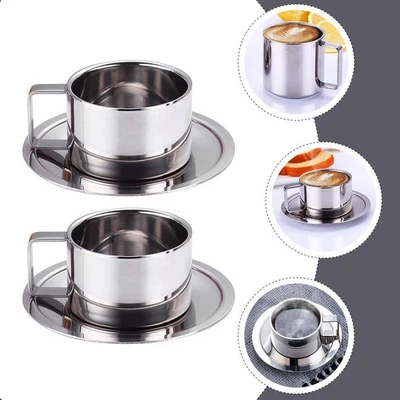  2 Sets Bicchierini Caffè Bere Tazza D'acqua Acciaio Inossidabile - Immagine 1 di 4