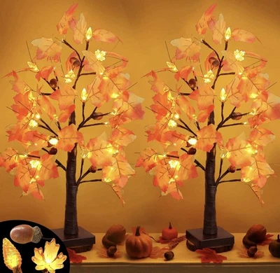 2 Pack 24 Inch Lighted Maple Tree Fall Decorations with 48 LEDs Timer Battery - Image 1 of 4