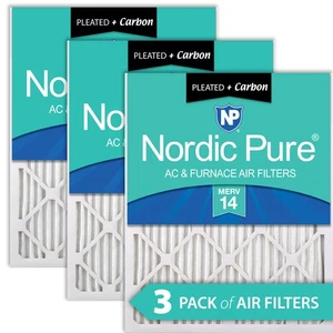 16x20x1 (15_1/2x19_1/2) Pleated Air Filters MERV 14 Plus Carbon 3 Pack - Picture 1 of 7