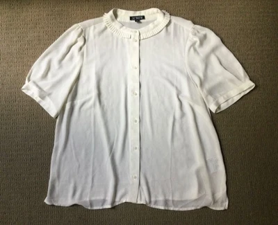 Blusa J CREW marfil s/s cuello con volantes abotonada ¡NUEVA SIN ETIQUETAS! Bonito! Mujer’s XL Foto 1 de 4