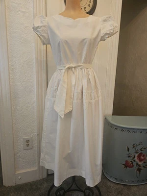 Vintage 40s 50s All White Waffle Textured Cotton Dress Puff Sweetheart Design  - Image 1 of 4