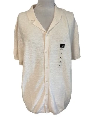 J Ferrar Men’s XL Ivory Short Sleeve Button Up Textured Knit Sweater Shirt NWT - Image 1 of 4