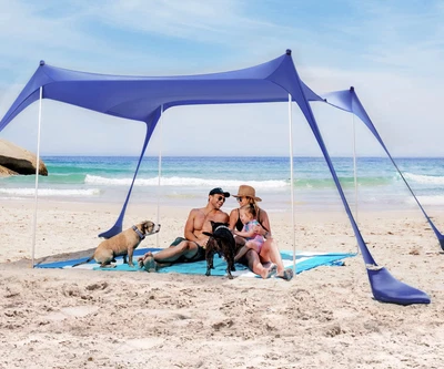 SUN NINJA Strandzelt mit UPF50+ 3L x 3B x 3H m - Sonnenschutz Strand Sonnensegel
