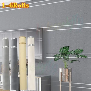 Silver Grey Embossed Thick Wallpaper Shimmer Horizontal Stripe Living Room 6Roll - Picture 1 of 85