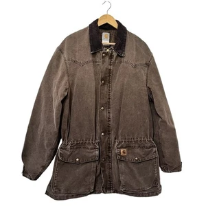 VTG Carhartt Men's Blanket Lined Canvas Chore Jacket Size L Brown Drawstring C52 - Picture 1 of 16